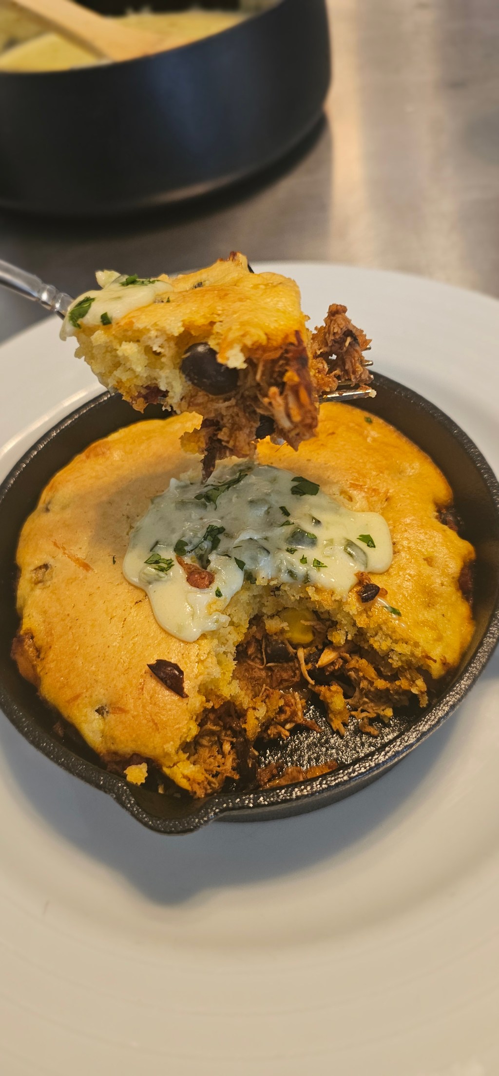 Individual Tamale Pies with Roasted Poblano Cream Sauce