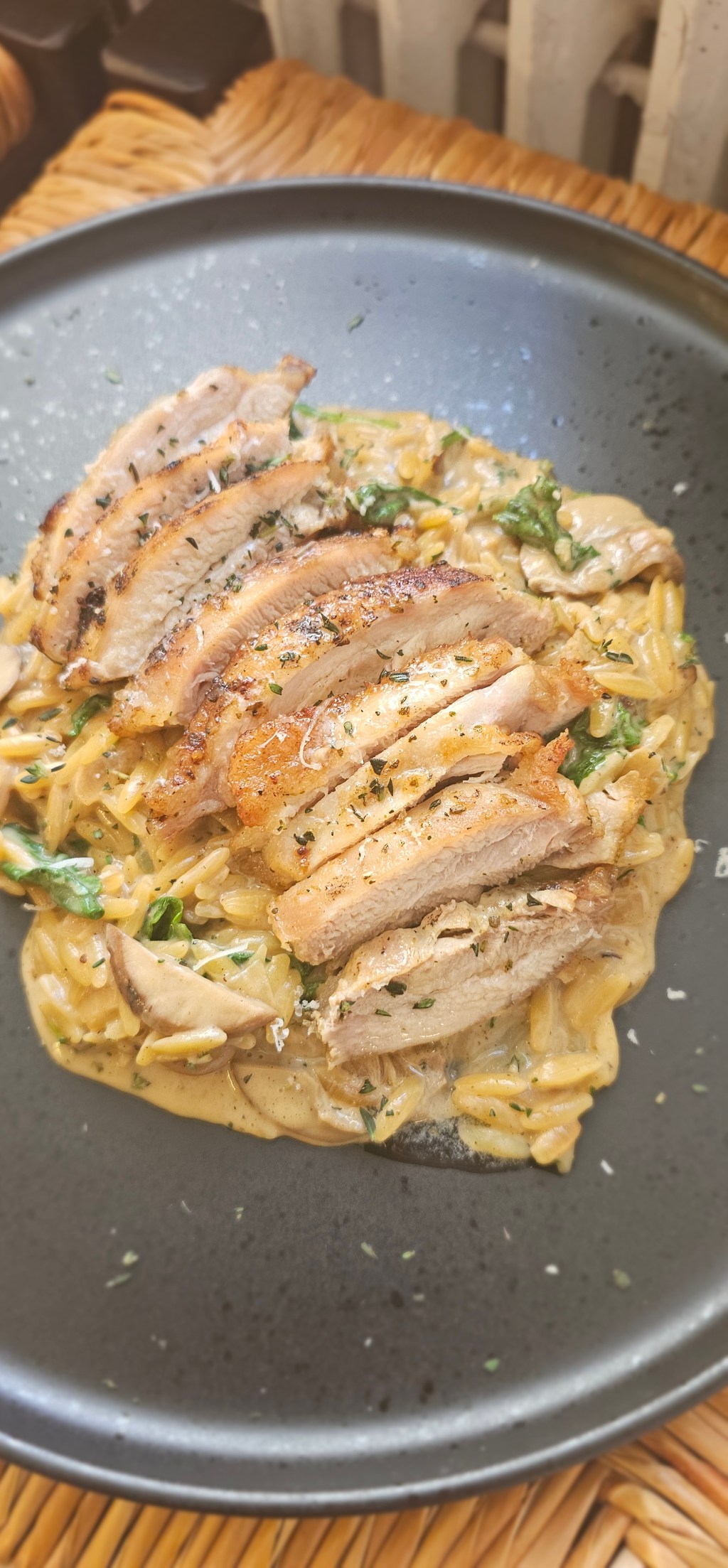 Creamy Chicken & Mushroom Orzo with&nbsp;Spinach